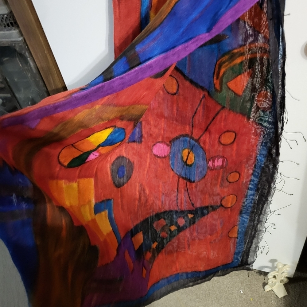 VINTAGE DILEMMA HAND PAINTED WATERCOLOR SILK SCARF/SHAWL/WRAP
